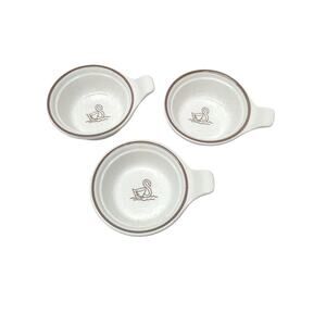 Vintage Four Schwan's Stoneware Bowl With Handle Ice Cream Chili Crock Swan 3lot